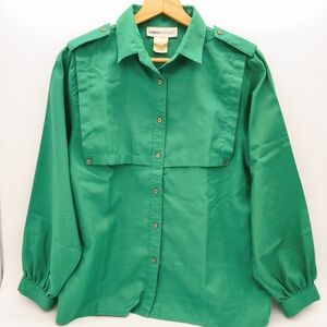 Vintage 80s Impromptu Emerald Green Safari Capelet Blouse